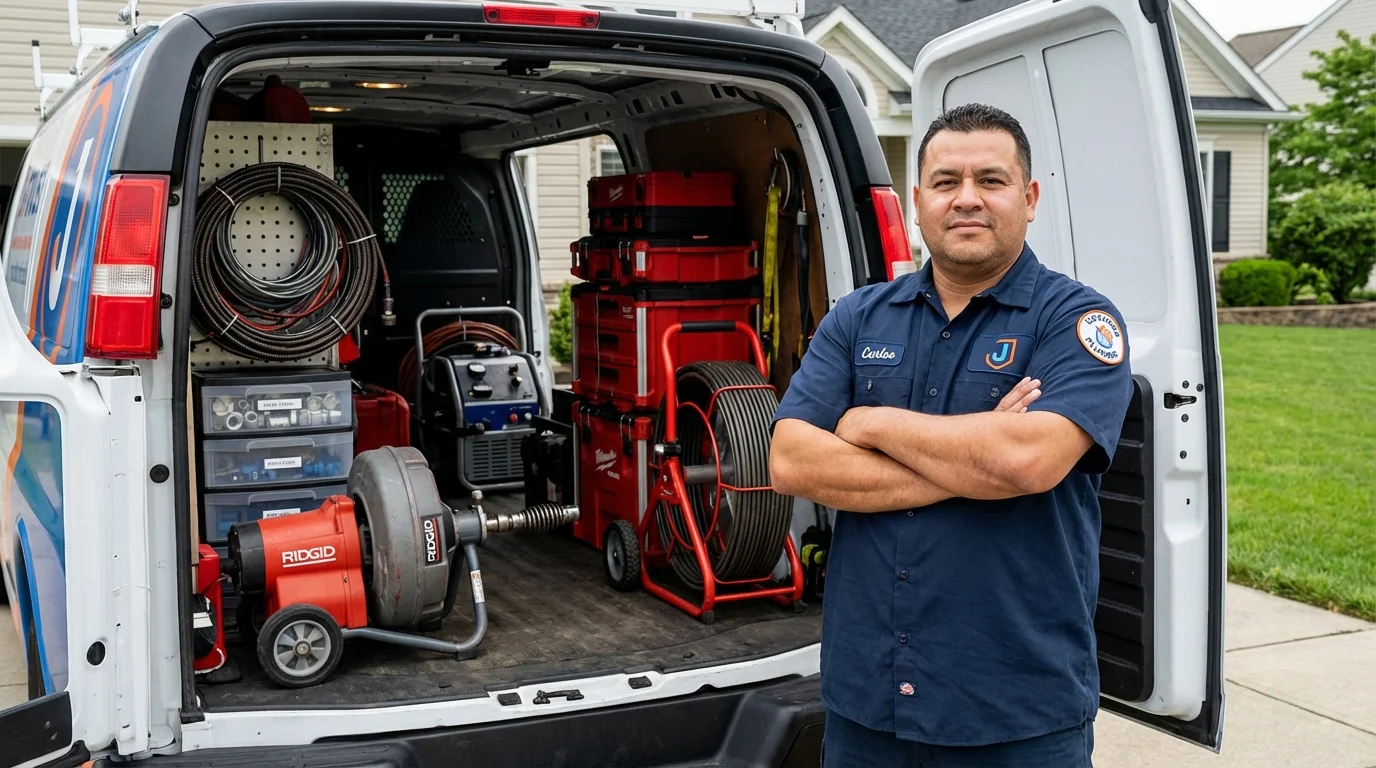 Professional drain cleaning equipment and Johns Plumbing LLC plumber in Whitehouse Station