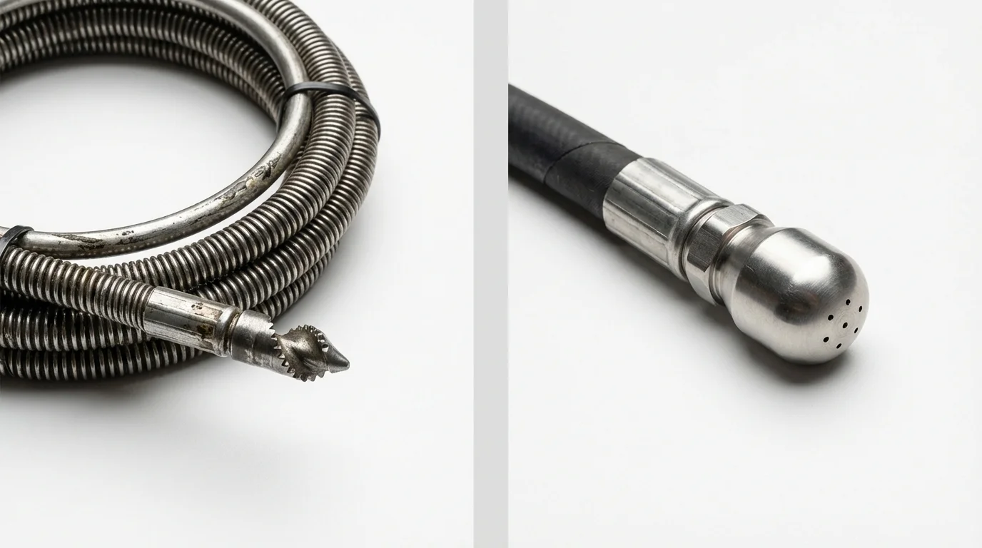 Drain snake cable and hydro jetting nozzle used for drain cleaning in Whitehouse Station, NJ