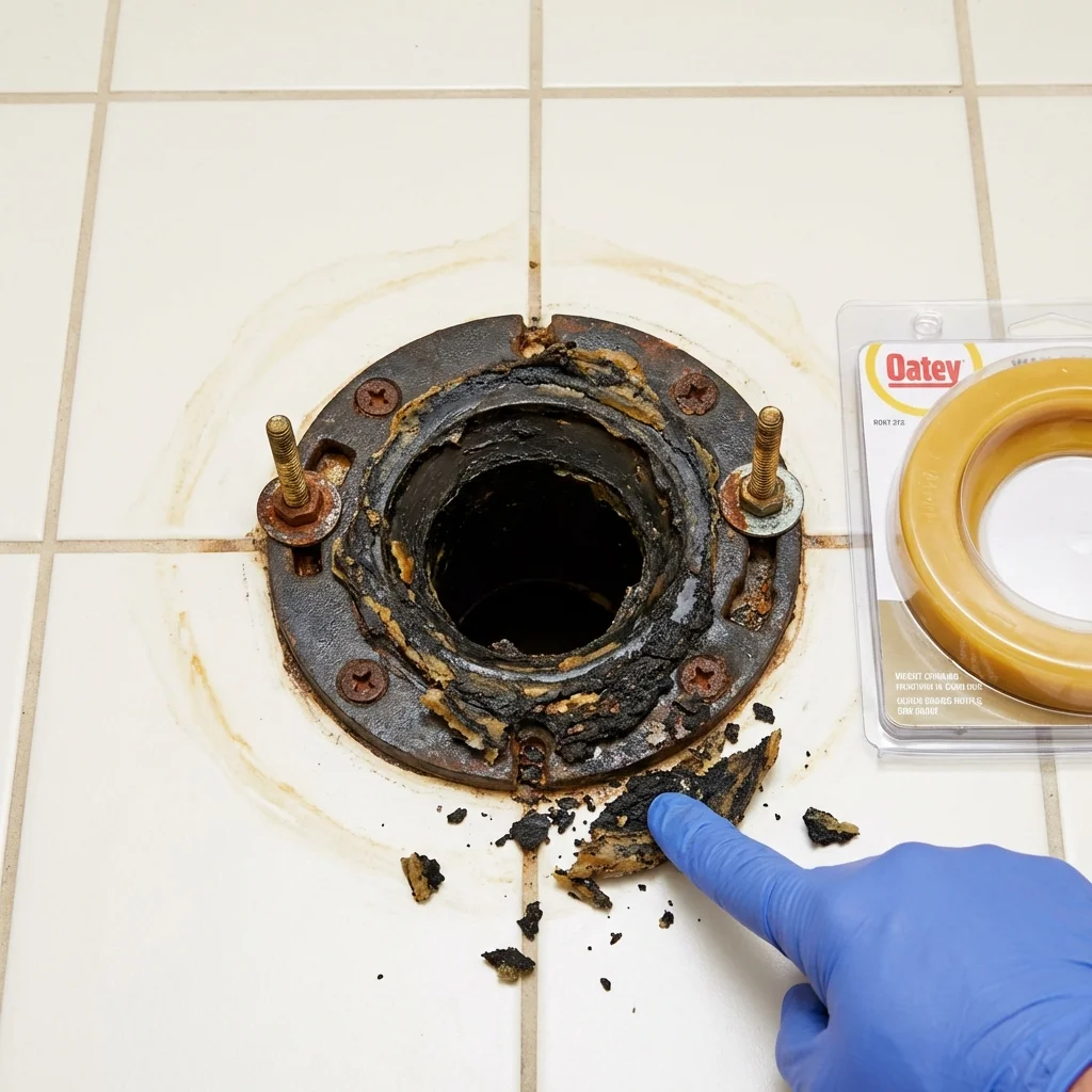 Failed wax ring showing water seepage at the base of a toilet in a Whitehouse Station, NJ home