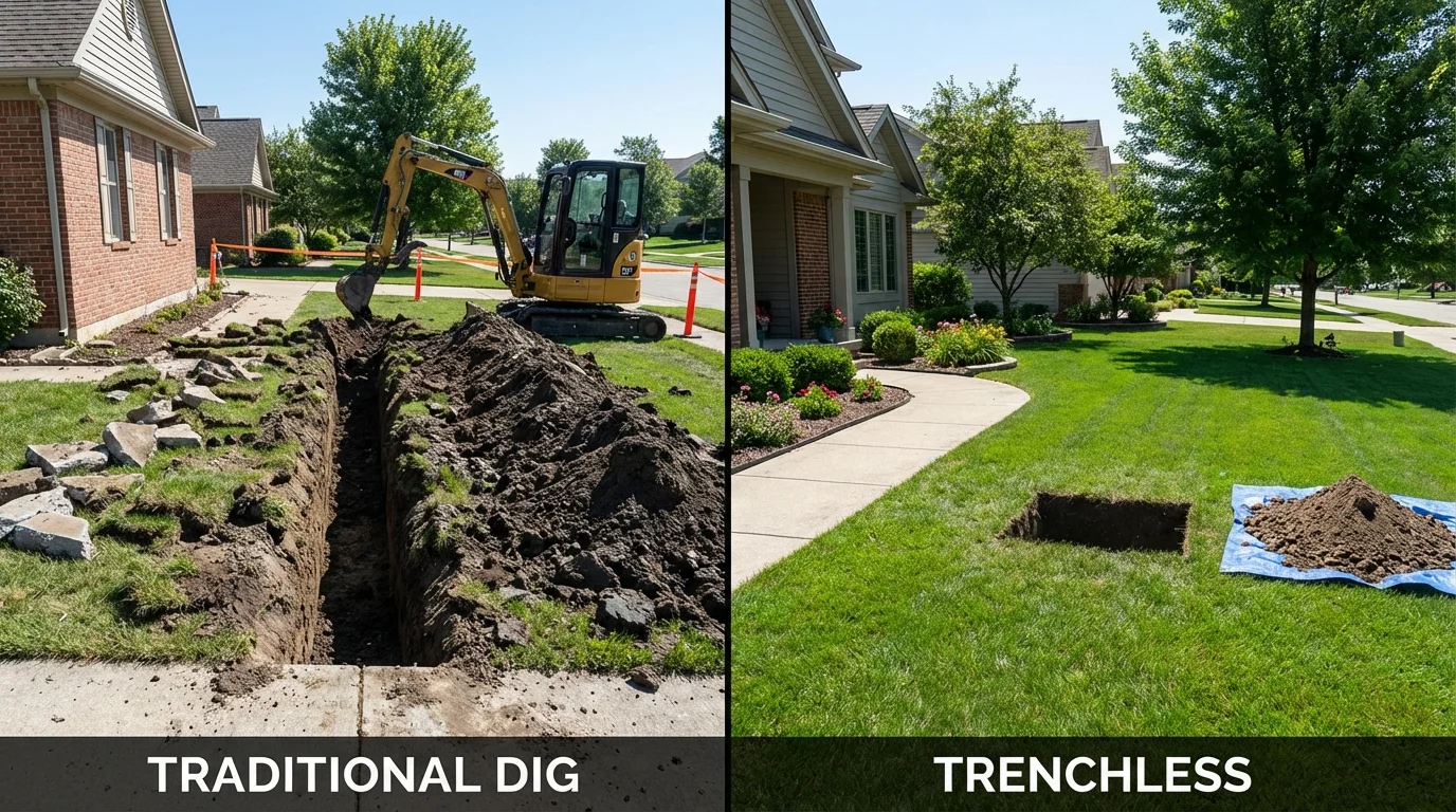 Trenchless sewer repair with minimal yard damage versus traditional excavation in Whitehouse Station, NJ